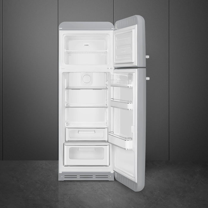 Smeg 60cm Retro Style 80/20 Fridge Freezer, Right Hand Hinge - Silver | SMG FAB30RSV5UK
