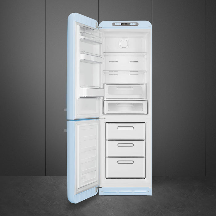 Smeg 60cm Retro Style 60/40 Fridge Freezer with NoFrost, Left Hand Hinge - Pastel Blue | SMG FAB32LPB5UK