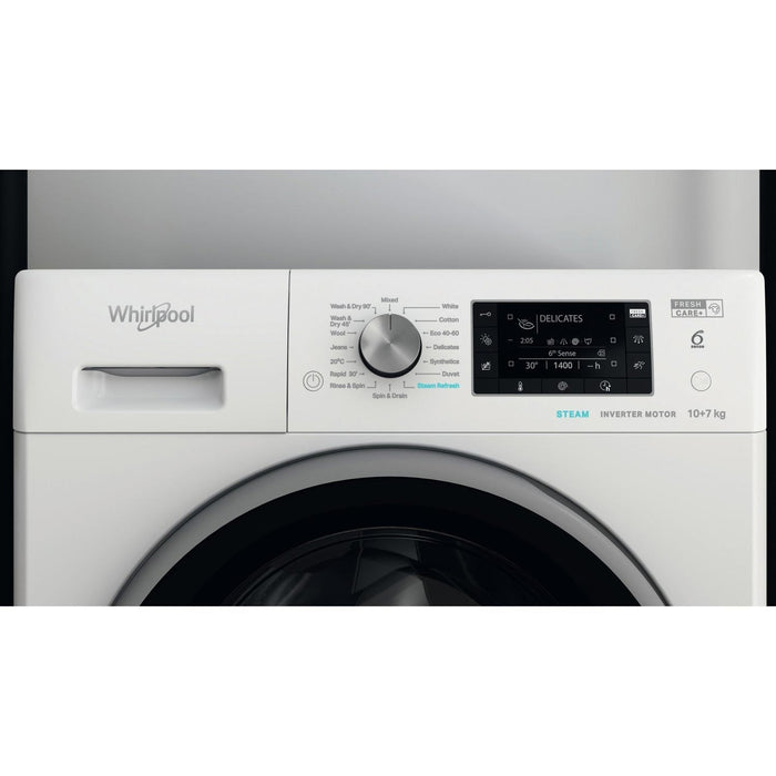 Whirlpool 6th sense 10kg Wash 7kg Dry 1400rpm Washer Dryer - White | FFWDD1074269BSV