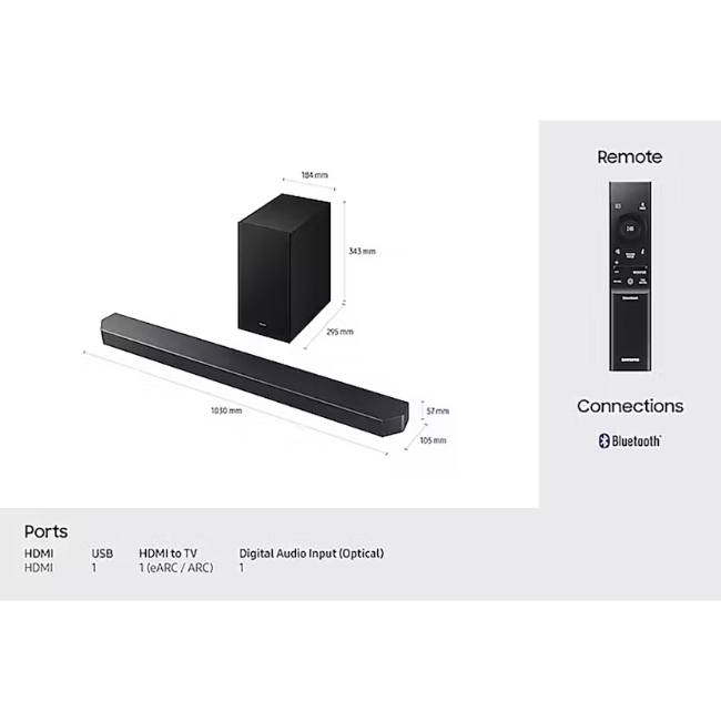Samsung Q600F 3.1.2ch Soundbar with Subwoofer - Black | HW-Q600F-XU