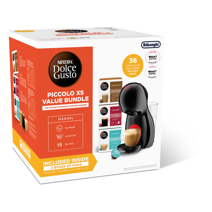 DELONGHI Coffee Makers & Espresso Machines Delonghi Nescafe Dolce Gusto Piccolo XS Pod Coffee Machine (VALUE BUNDLE) - Black | EDG210.BGY BUN IRWINS MEGASTORE