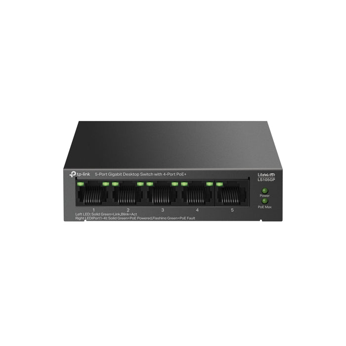 TP-Link LS105GP 5-Port Gigabit Desktop Switch with 4-Port PoE+ 65W | LS105GP