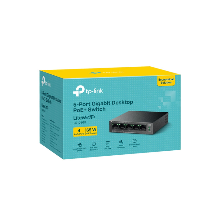 TP-Link LS105GP 5-Port Gigabit Desktop Switch with 4-Port PoE+ 65W | LS105GP