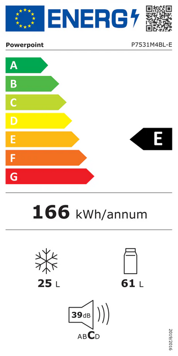 PowerPoint Under Counter Fridge Freezer Black | P7531M/4BL-E