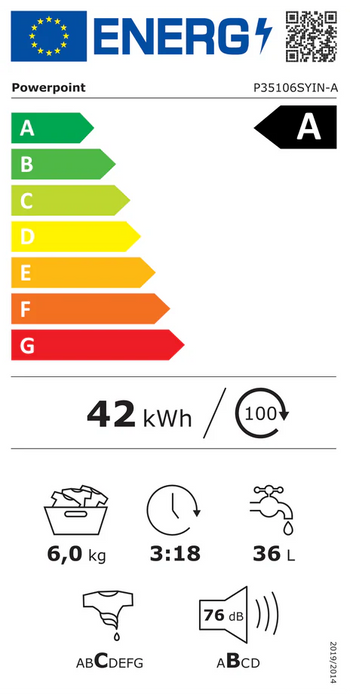 POWERPOINT 6kg 1000rpm A Rated Washing Machine with Inverter Motor - Inox | P35106SYIN-A