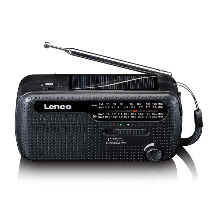 LENCO Portable Hand Crank Emergency Radio, Flashlight and Powerbank - Black | MCR-113BK