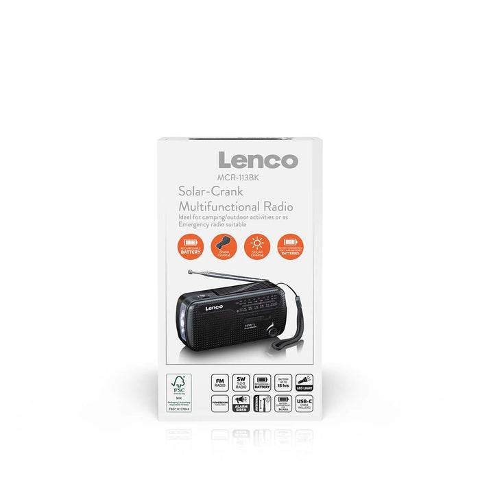 LENCO Portable Hand Crank Emergency Radio, Flashlight and Powerbank - Black | MCR-113BK