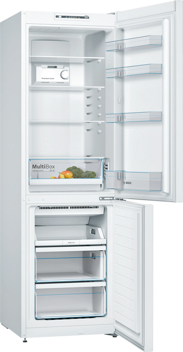 Bosch Series 2, free-standing fridge-freezer with freezer at bottom, 186 x 60 cm - White | BSH KGN36NWEAG