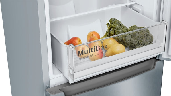 Bosch Series 2, free-standing fridge-freezer with freezer at bottom, 176 x 60 cm -  Stainless steel look | BSH KGN33NLEBG