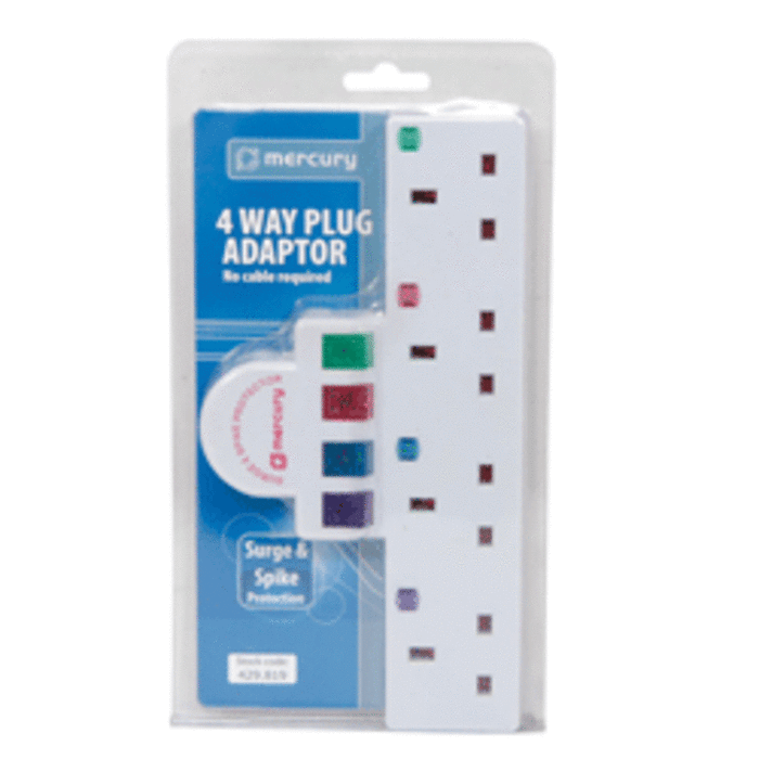 Plug-in 4-Way Mains Adaptor with Surge Protection | 429819