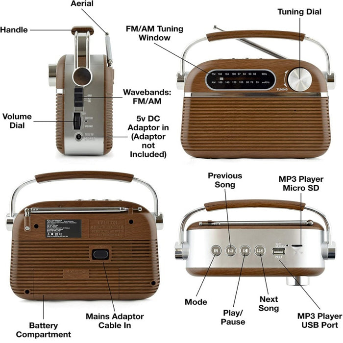 LLOYTRON Retro Rechargeable Radio - Wood | N6403WD