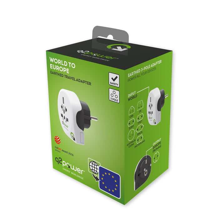 Q2 Power Earthed Travel Adaptor - World to EU | 1.100100