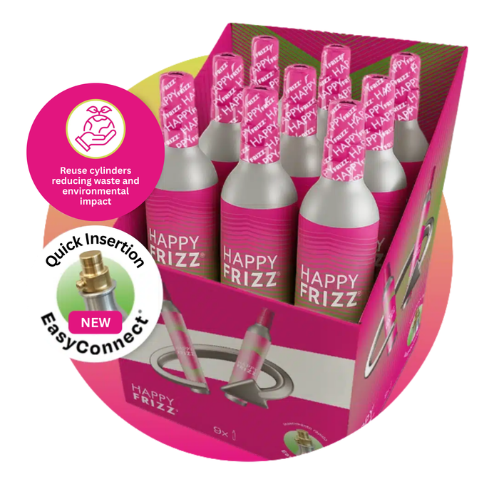 HAPPY FRIZZ Sparkling Water Maker Happy Frizz CO2 425g Gas Cylinder - Quick Insertion, EasyConnect | 01424100 IRWINS MEGASTORE