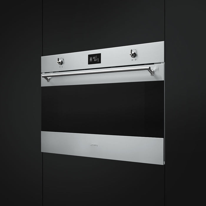 Smeg Classic 90cm Built-In Single Oven, Thermo-ventilated, Vapor Clean - Stainless steel | SMG SF9390X1