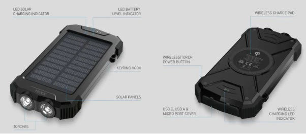 MIXX Solar 10000Mah Power Bank with Solar Panel | SO10-66-BK-319