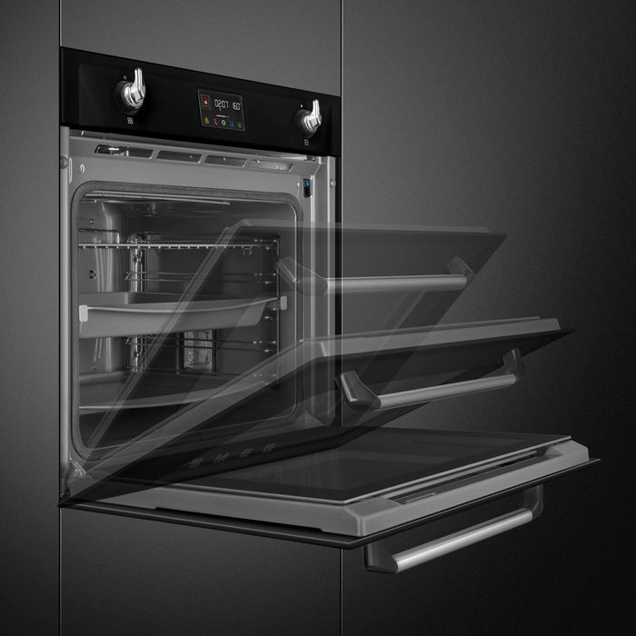Smeg Victoria 60cm Built-In SteamOne Single Oven, Combi Steam, Pyrolytic - Black | SMG SOP6902S2PN