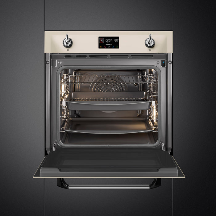 Smeg Victoria 60cm Built-In SteamOne Single Oven, Combi Steam, Pyrolytic - Cream | SMG SOP6902S2PP