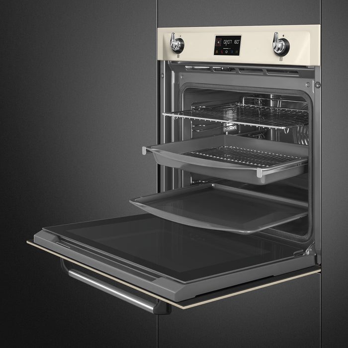 Smeg Victoria 60cm Built-In SteamOne Single Oven, Combi Steam, Pyrolytic - Cream | SMG SOP6902S2PP