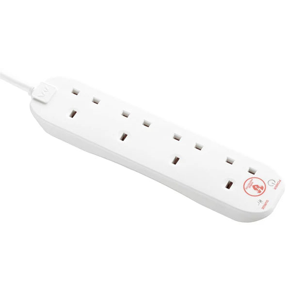 PRO-TECH Extension Lead Masterplug 4 Socket Surge Protected Extension Lead - White | SRG4210N-MP IRWINS MEGASTORE