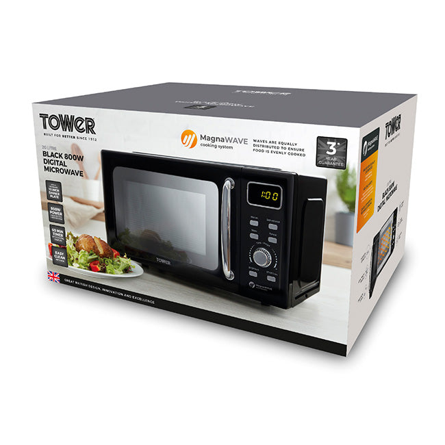 Tower 20L 800W Digital Microwave Mirror Door - Black and Chrome | EDL T24041BLK