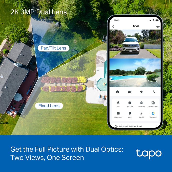 TP-Link Tapo TC47 2K Dual-Lens Outdoor Pan/Tilt Security Camera with Spotlights | TC47