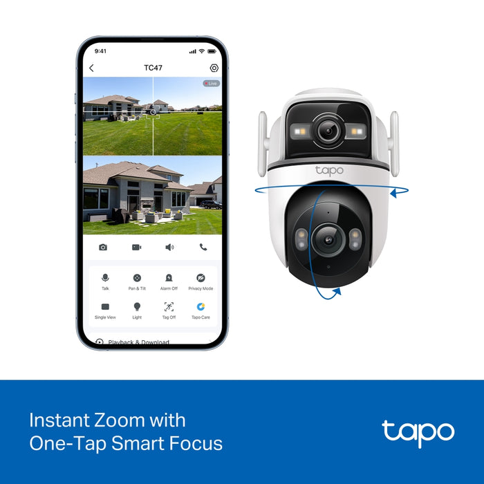 TP-Link Tapo TC47 2K Dual-Lens Outdoor Pan/Tilt Security Camera with Spotlights | TC47
