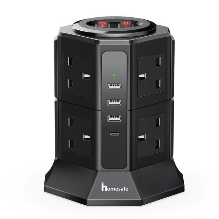 Homesafe USB & AC Power Tower - Black | TRE09B