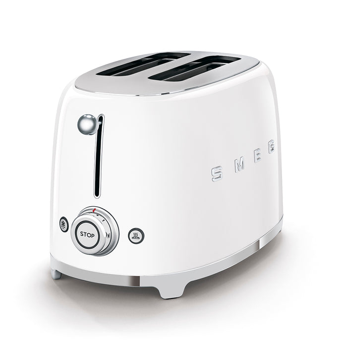 Smeg Toaster 2 Slice. Defrost, Reheat & Bagel Settings 50's Style - Gloss White | TTT TSF01WHUK