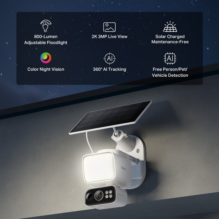 TP-Link Tapo 2K Solar-Powered Floodlight Pan/Tilt Security Camera with Solar Panel | TC50 KIT