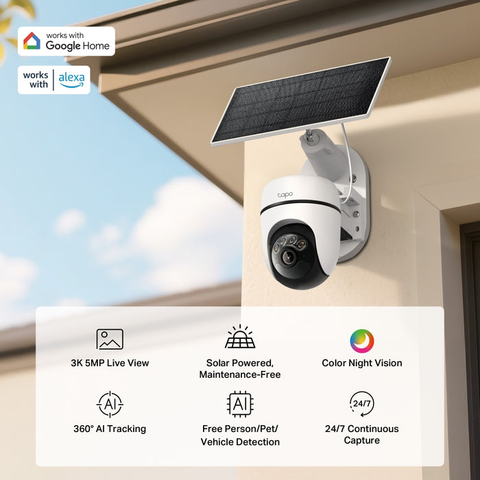 TP-Link Tapo C630 KIT 3K 5MP Solar-Powered Pan & Tilt Outdoor Security Camera with AI Tracking and 6700mAh Battery - White | TAPO C630 KIT