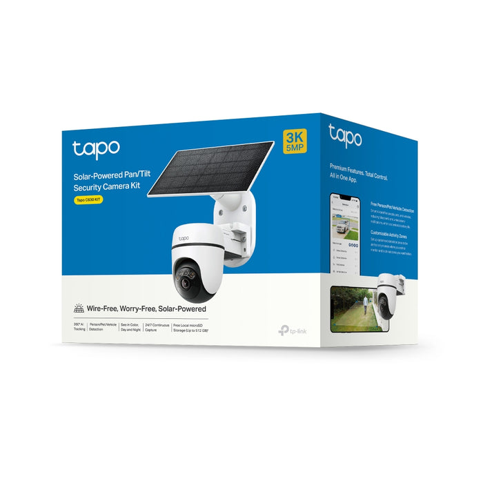TP-Link Tapo C630 KIT 3K 5MP Solar-Powered Pan & Tilt Outdoor Security Camera with AI Tracking and 6700mAh Battery - White | TAPO C630 KIT