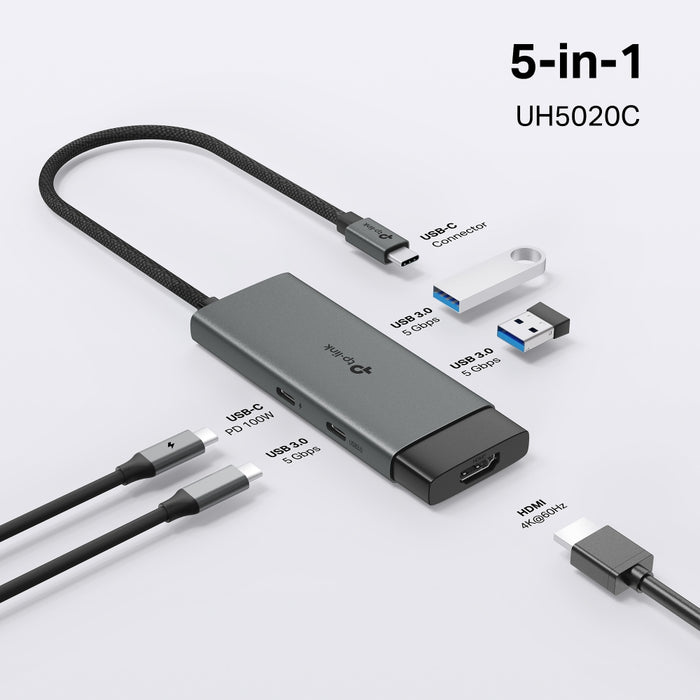 TP-Link UH5020C 5-in-1 USB-C Hub with 4K 60Hz HDMI and 100W Power Delivery | UH5020C