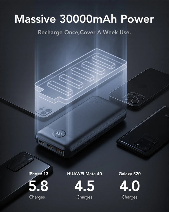 Veger L30S 30000mAh Power Bank with Digital Display - Black | W3008