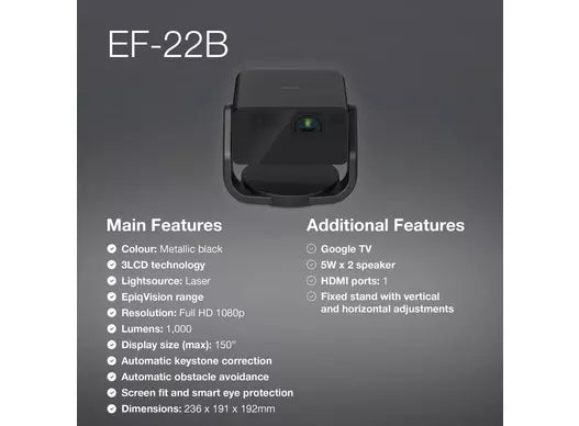 EPSON EF-22 1000L Full HD Projector - Black | V11HB38140