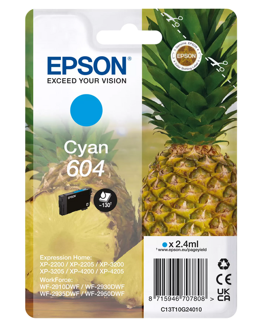 EPSON 604 Pineapple Ink Cartridge - Cyan | C13T10G24010
