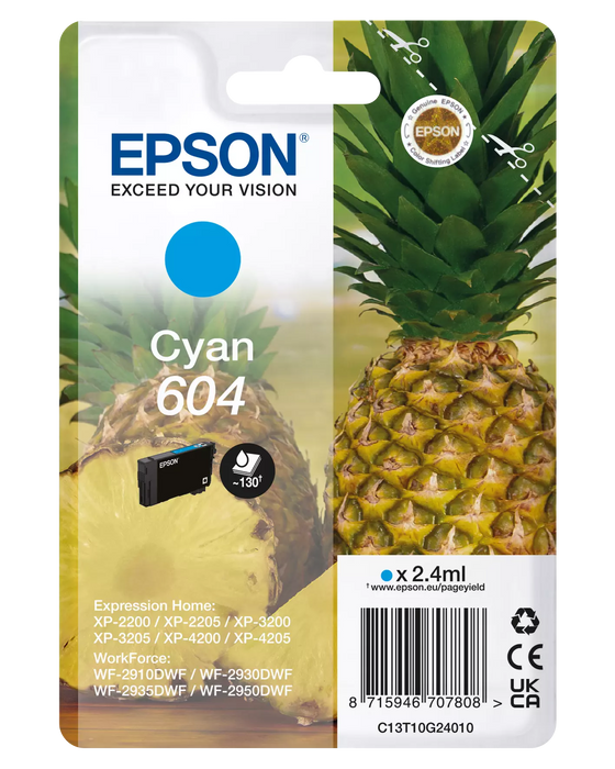 EPSON 604 Pineapple Ink Cartridge - Cyan | C13T10G24010