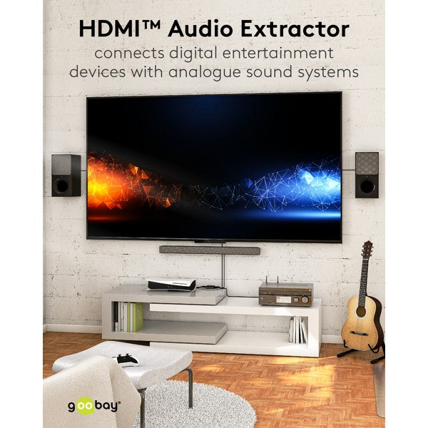 Goobay HDMI Audio Extractor 4K @ 60Hz with Optical TOSLINK and 3.5mm Stereo Output | 58477