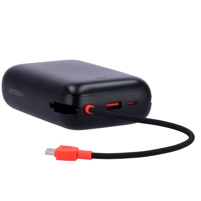 Veger K3 30000mAh 35W PD Power Bank with Built-in USB-C and Lightning Cables - Black | W3018