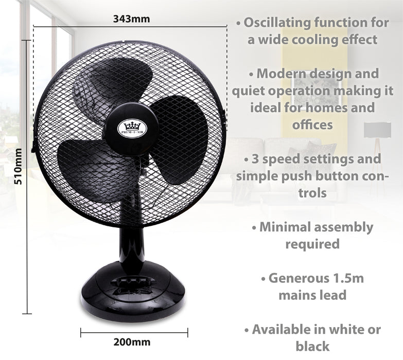 Prem-I-Air 12 (30 cm) Oscillating Desktop Fan - Black | EH1522BK