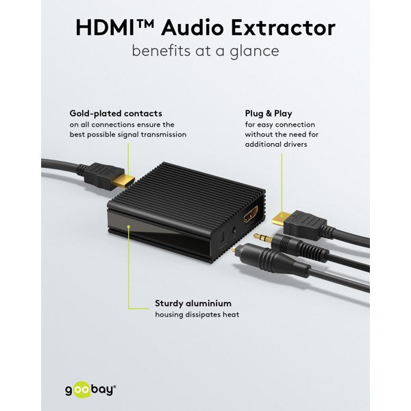 Goobay HDMI Audio Extractor 4K @ 60Hz with Optical TOSLINK and 3.5mm Stereo Output | 58477