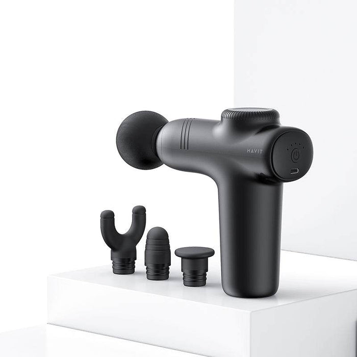 HAVIT MG1508 Mini Deep Tissue Massage Gun with 5 Speeds, 4 Heads and 3000RPM Motor - Black | HVMG-MG1508-BK