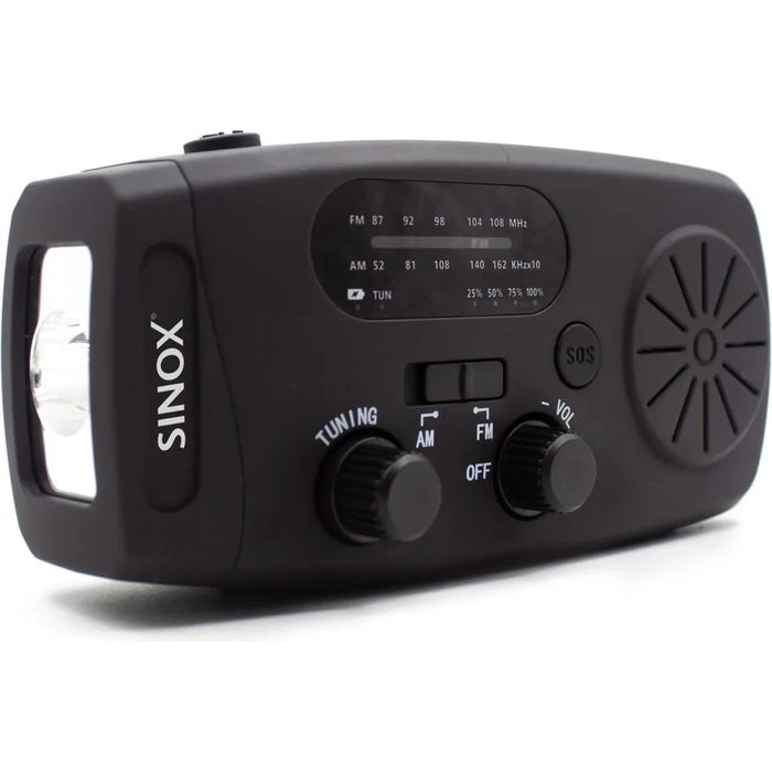 SInoX SX Radio Solo Dynamo Emergency FM/AM/SW Radio with Solar, Hand Crank, LED Torch and 2000mAh Power Bank | 056526