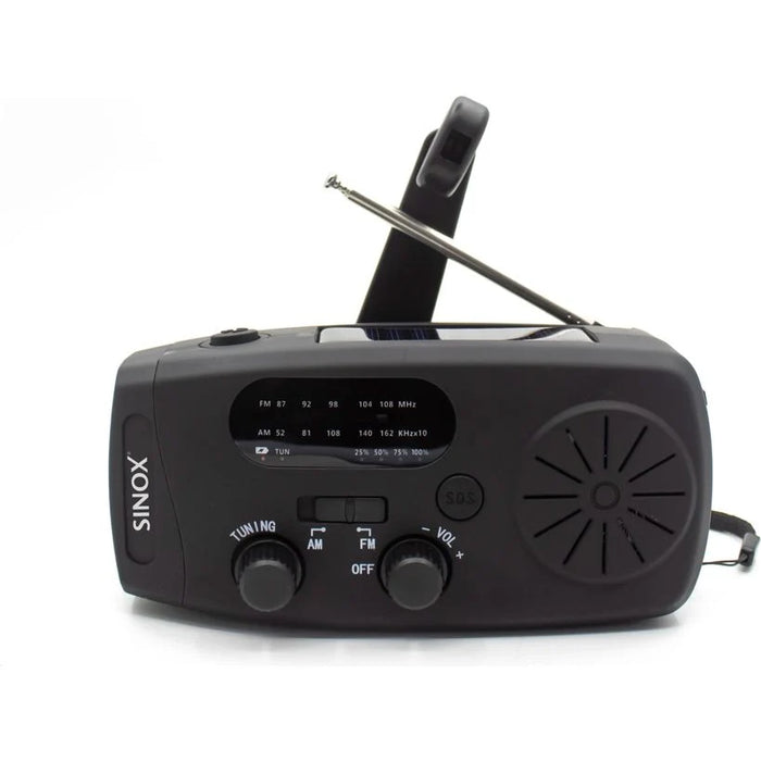 SInoX SX Radio Solo Dynamo Emergency FM/AM/SW Radio with Solar, Hand Crank, LED Torch and 2000mAh Power Bank | 056526