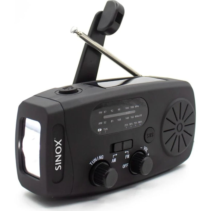 SInoX SX Radio Solo Dynamo Emergency FM/AM/SW Radio with Solar, Hand Crank, LED Torch and 2000mAh Power Bank | 056526