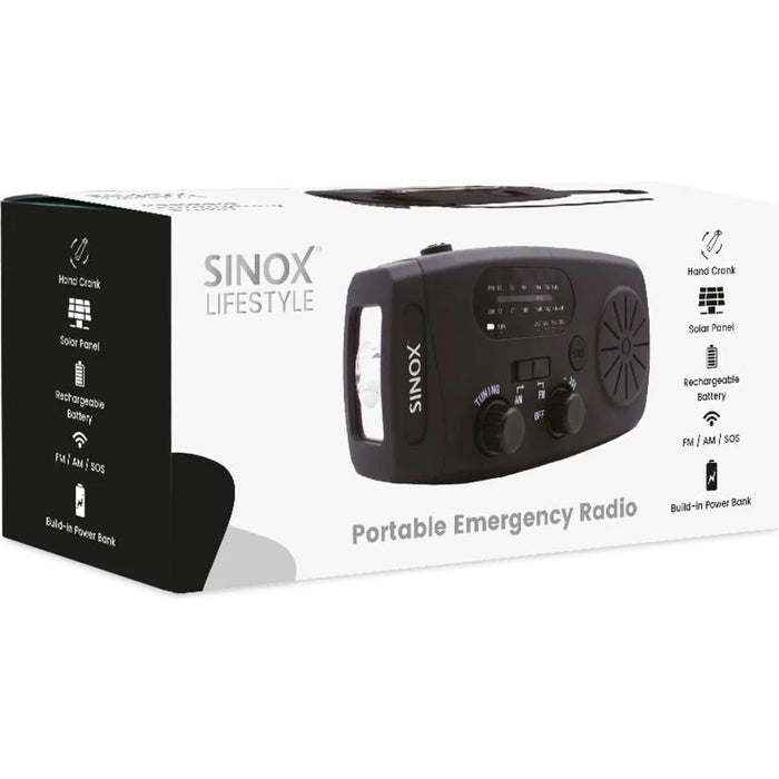 SInoX SX Radio Solo Dynamo Emergency FM/AM/SW Radio with Solar, Hand Crank, LED Torch and 2000mAh Power Bank | 056526