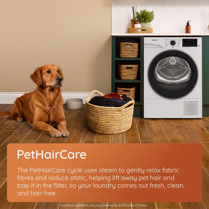 Hotpoint 9kg HeatPump Tumble Dryer With PetHairCare - White | HHDW90WWIRE