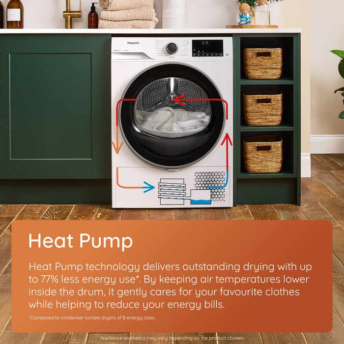 Hotpoint 9kg HeatPump Tumble Dryer With PetHairCare - White | HHDW90WWIRE