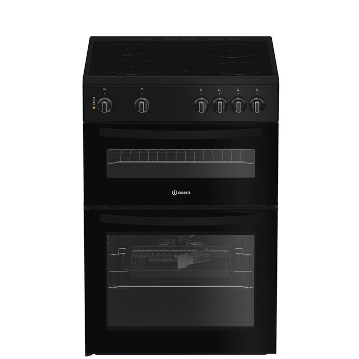 Indesit 60cm Electric freestanding Double Cooker with Ceramic Hob - Black | IDE6VMB