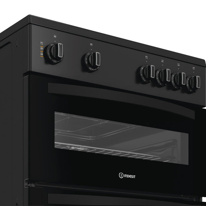 Indesit 60cm Electric freestanding Double Cooker with Ceramic Hob - Black | IDE6VMB