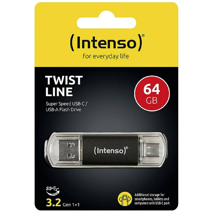 Intenso Twist Line 64GB Dual USB-C / USB-A 3.2 Flash Drive - Anthracite | 3539490